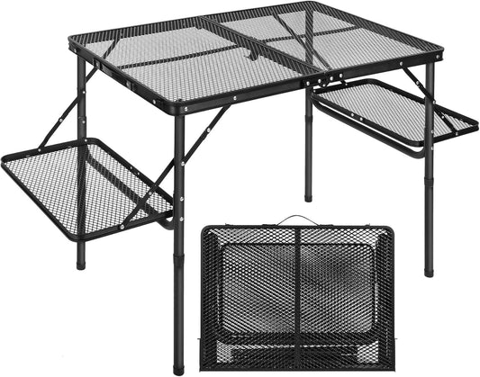 RedSwing Folding Grill Table with Extension Space, Adjustable Height Portable Large Stand Camp Table for Outdoor Indoor Camping Picnic BBQ, Black with Side Panels