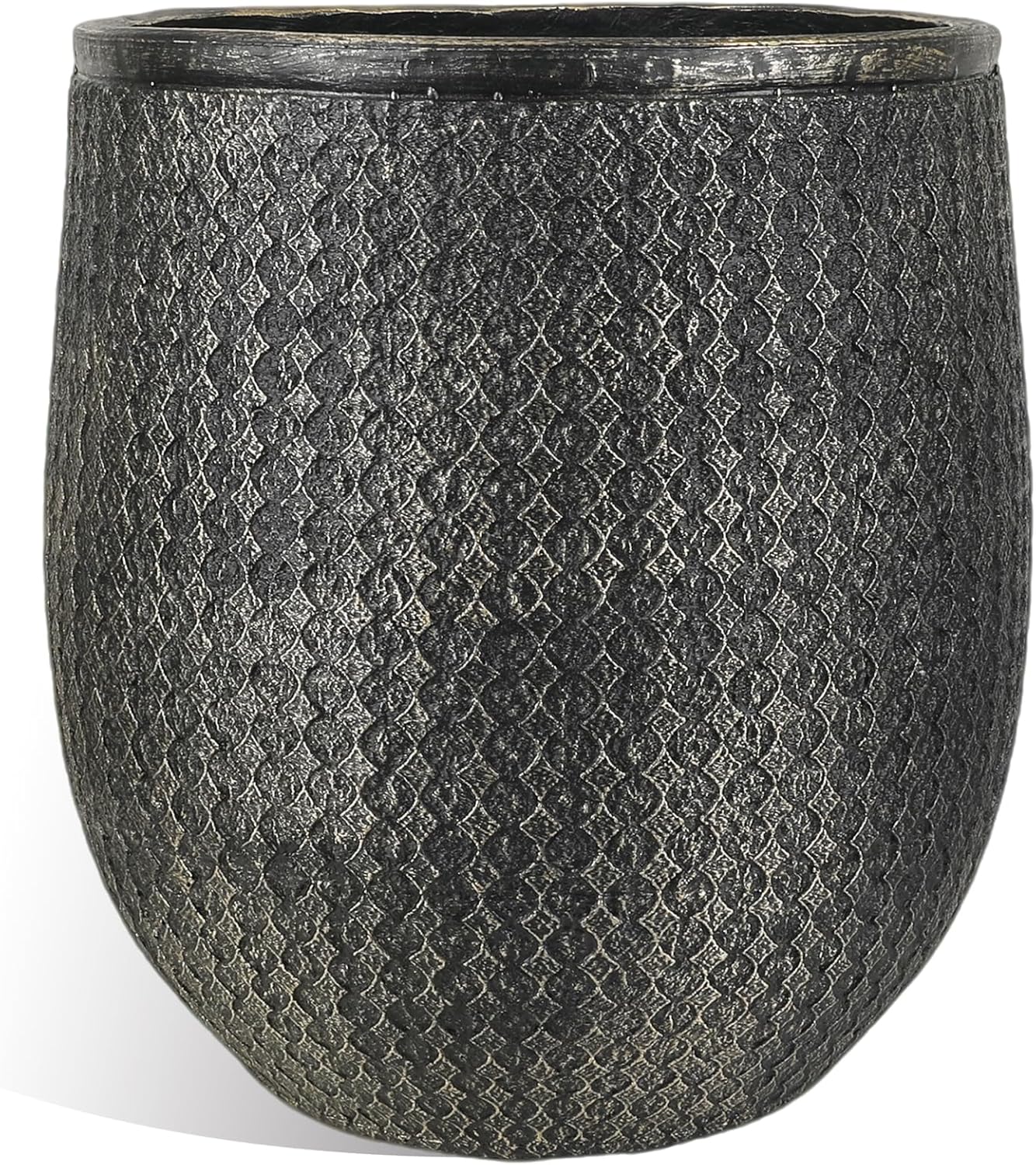 Worth Garden 12" Dia x 15" H Round Planter – Lightweight Magnesium Oxide Cement Plant Pot with Texture – Raised Pattern Concrete Look – Drainage Hole – Indoor & Outdoor Use - Black Gold