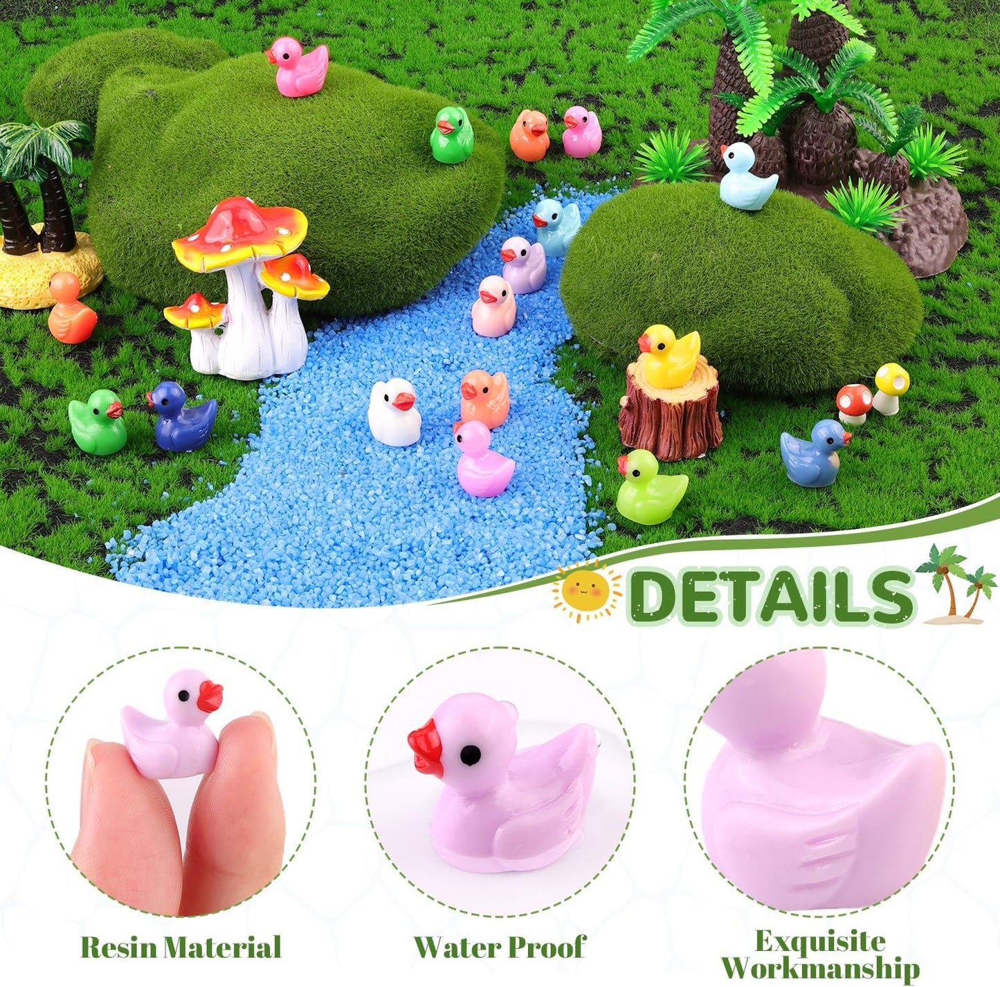 200PCS Mini Resin Animals Cute Tiny Ducks,Miniature Duck Figures to Hide,Little Animal Toys Small Figurines Bulk for Topper Desk Garden Dollhouse Landscape Aquarium Ornaments DIY Crafts & Decor