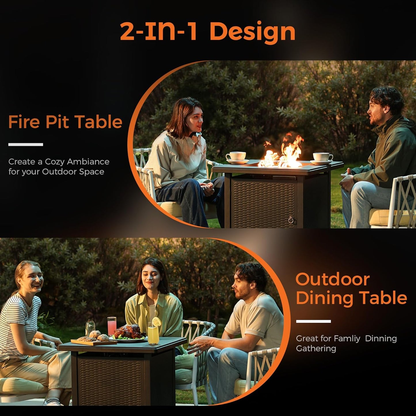 BALI OUTDOORS 50000 BTU Propane Fire Pit with Lid, 28 inch Fire Pit Table Outdoor, Black Firepits for Outside Backyard, Patio