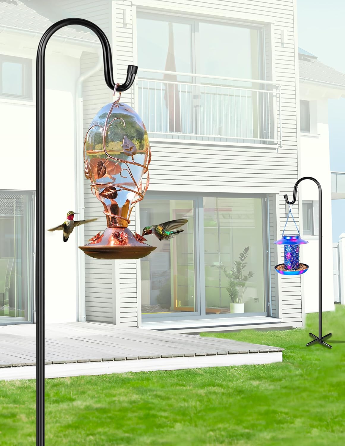 XDW-GIFTS Bird Feeder Pole for Outdoor, 76 Inch Shepherds Hooks Heavy Duty Garden Pole for Hanging Plant Basket, Solar Light Lanterns, Garden Plant Hanger Stands with 5 Base Prongs