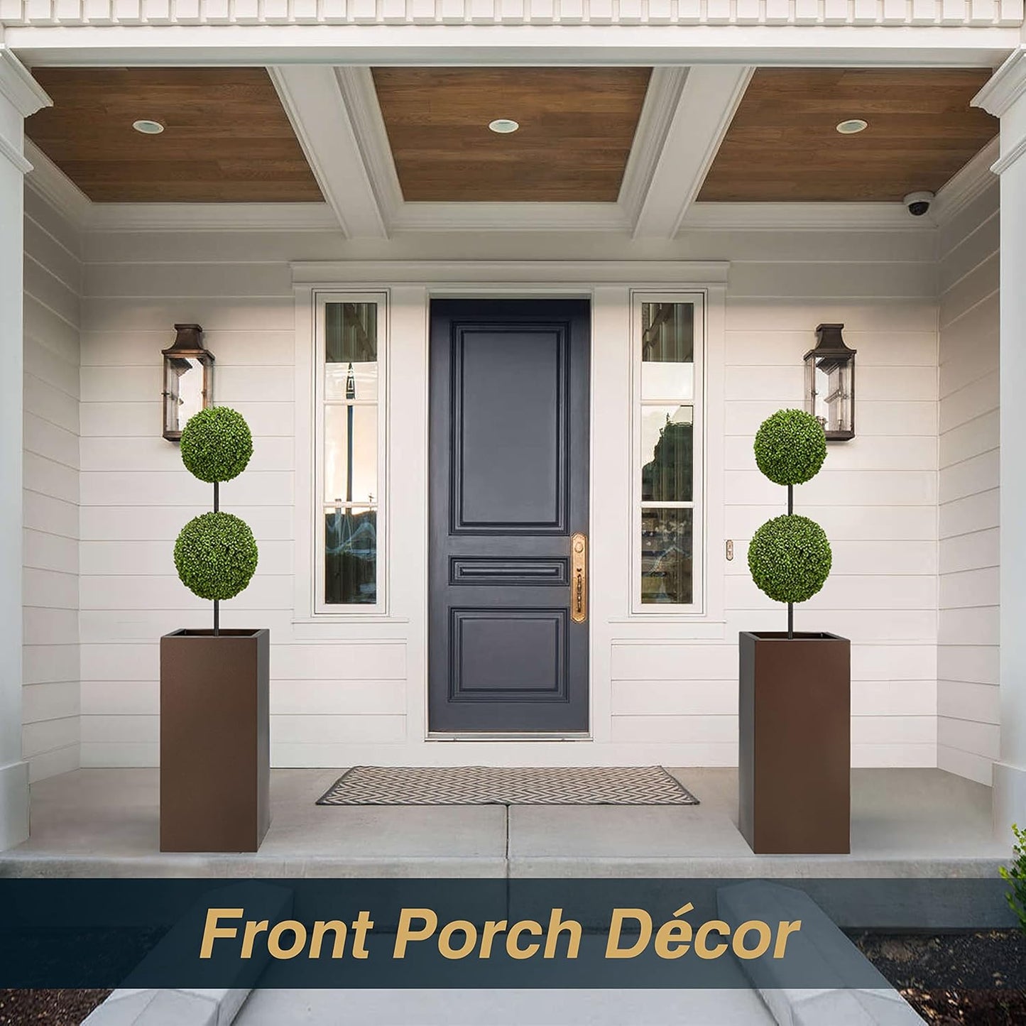 Large Planter for Outdoor Plant 14Lx14Wx30H Inches Metallic Heavy Tall Planter Box for Outdoor & Indoor, Rectangular Flowerpot 25Lbs/PC, Espresso, No Assembly and Seamless, Set of 2