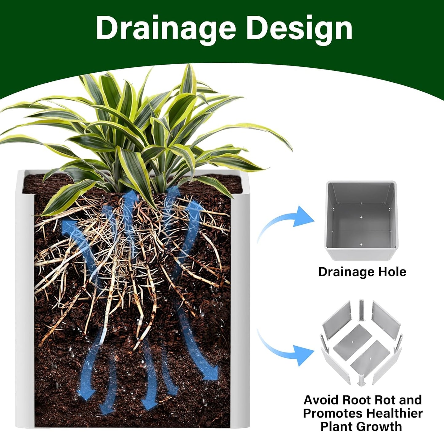 White Steel Square Planter 24" L x 24" W x 25" H,Cube Heavy Duty Flower Pot for Outdoor Plants with Drainage Holes,Metal Planter Box for Indoor and Outdoor All-Weather Use