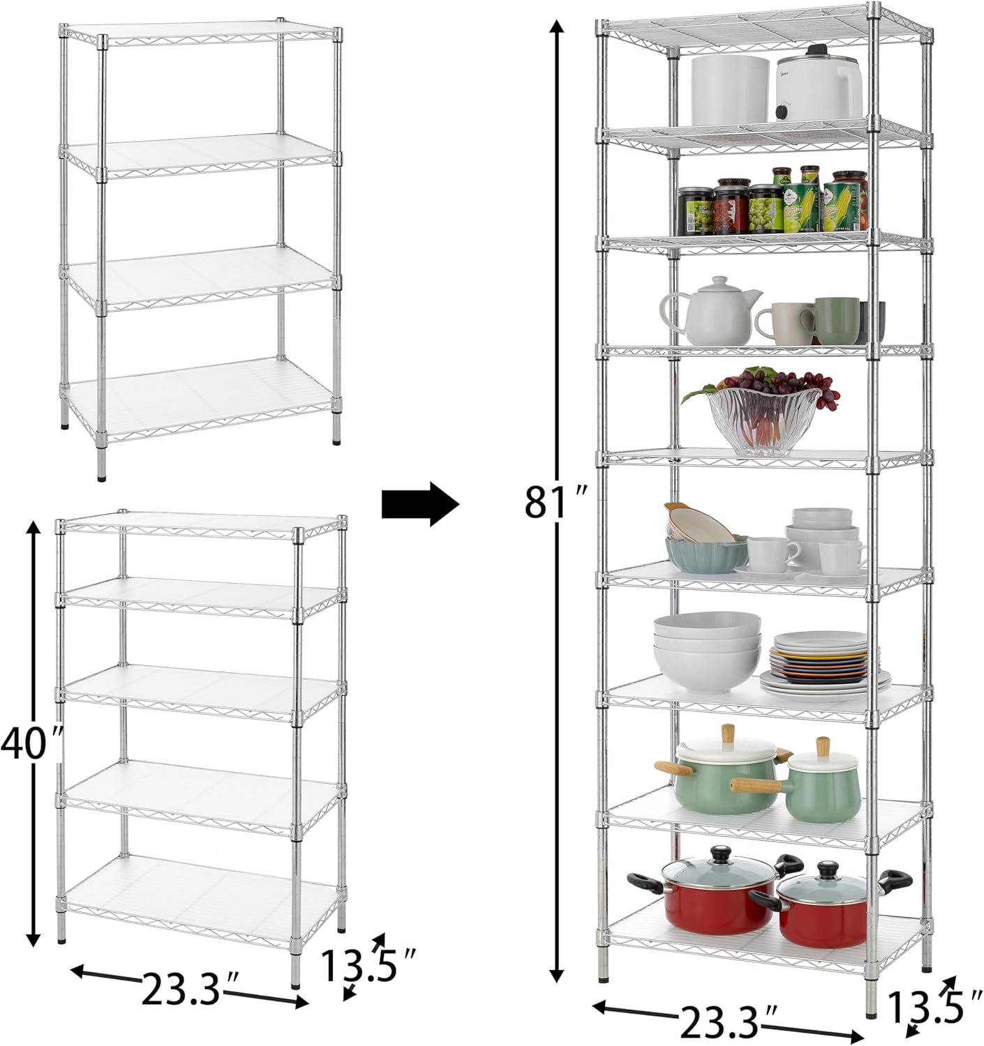 Finnhomy 9-Tier Wire Shelving Unit Adjustable Steel Wire Rack Shelving, 81 Inches Height 9 Shelves Metal Storage Rack, Pantry Shelves for Storage with PE mat, NSF Certified, Chrome