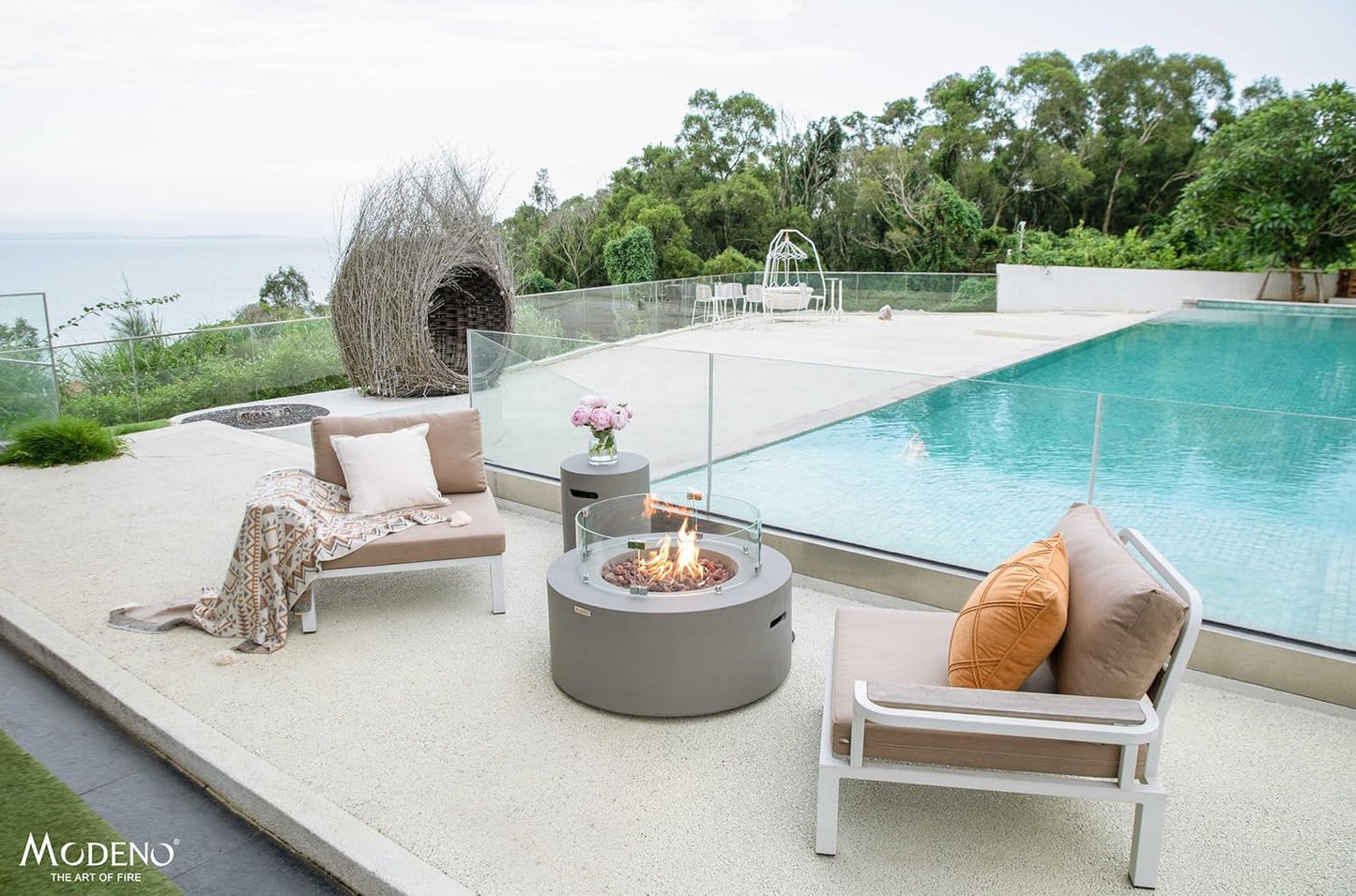 AMS Fireplace | Modeno | Tramore | Firepit Table | Cover and Lava Rocks Included | (Fuel: Natural Gas - Light Gray)