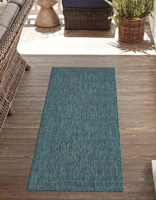 Unique Loom Outdoor Solid Collection Area Rug (2' 7" x 12' Runner Teal/Navy Blue)