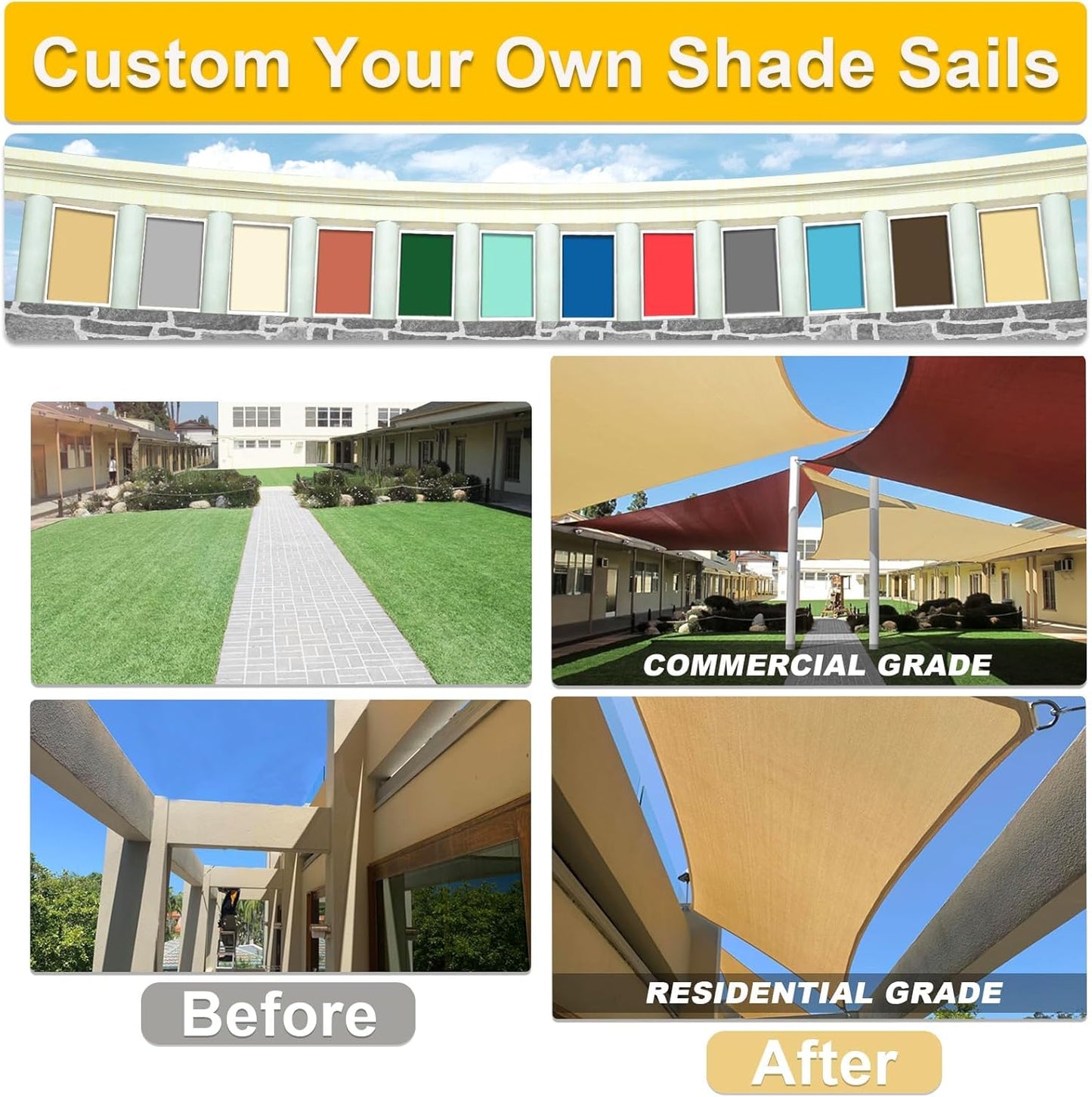 KANAGAWA Sun Shade Sail Curved 10'X13' Beige Rectangle Outdoor Shade Cover UV Blovk Canopy for Patio Garden Backyard Heavy Duty Permeable 185GSM (We Make Custom Size)