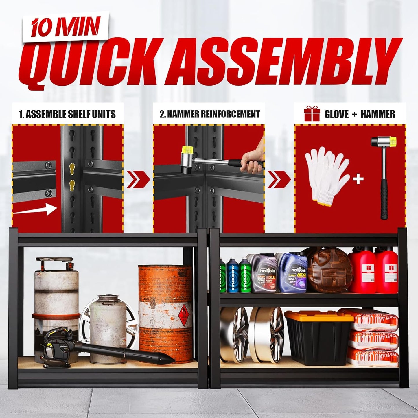 72''H*46''W Garage Shelving, 2500LBS Heavy Duty Shelvings, Adjustable Garag Storage Shelves, 5 Tier Metal Shelving Unit Wood Storage System Utility Storage Rack for Industrial, Warehouse, Basement