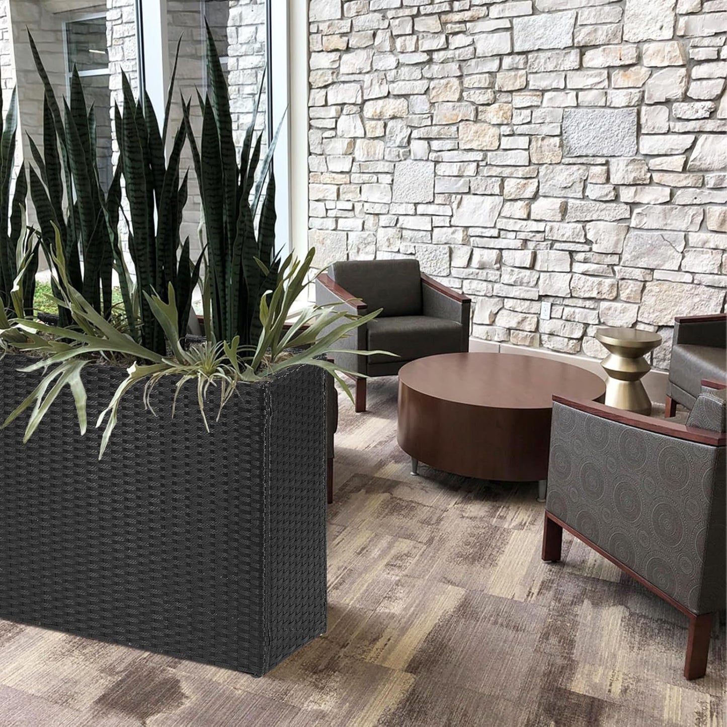 SUNNYPARK Tall Rectangular Planter with Removable Liner, All-Weather PE Rattan Large Modern Planters Indoor Outdoor Flower Plant Pots Garden Box Patio Yard Front Porch Deck