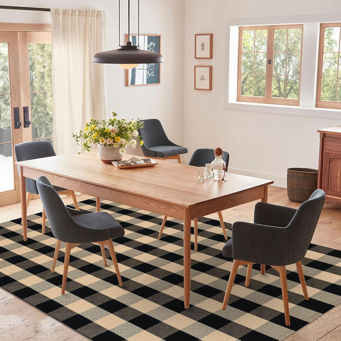 IOHOUZE Buffalo Plaid Rug 5x7 Ft Indoor Outdoor Rug, Washable Rugs for Living Room, Spring Summer Welcome Mats Outdoor, Cotton Area Rug for Farmhouse/Entryway/Home Entrance,Tan Black