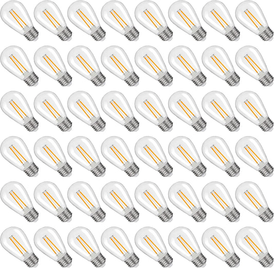 S14 Replacement LED Light Bulbs, Shatterproof & Waterproof 2W S14 LED Bulbs, Outdoor String Lights , E26 Base Patio Edison LED Light Bulbs, Warm White 2200K Plastic 150ML Non-Dimmable 48 Pack
