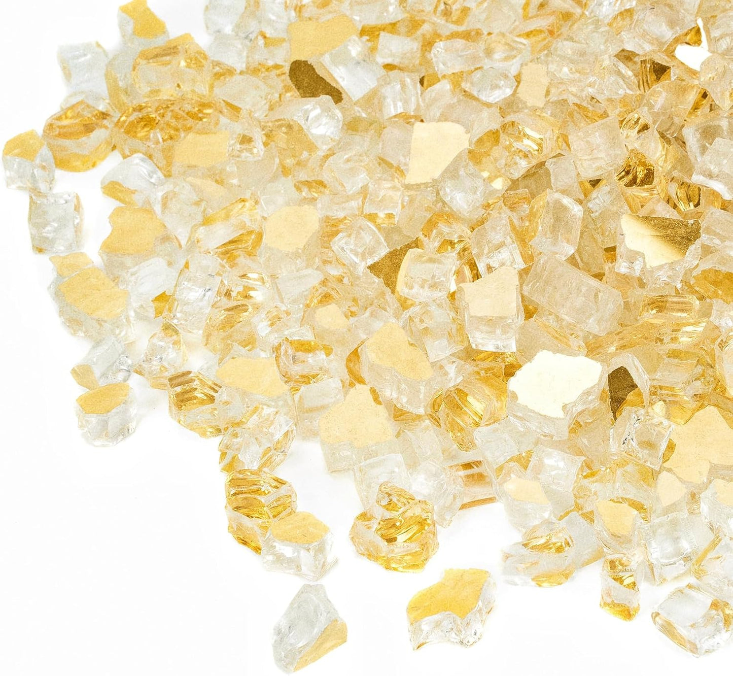 Mr. Fireglass 10 Pounds Fire Glass - 1/4 Inch High Luster Reflective Tempered Glass Rocks for Fireplace Fire Pit Table and Landscaping, Gold