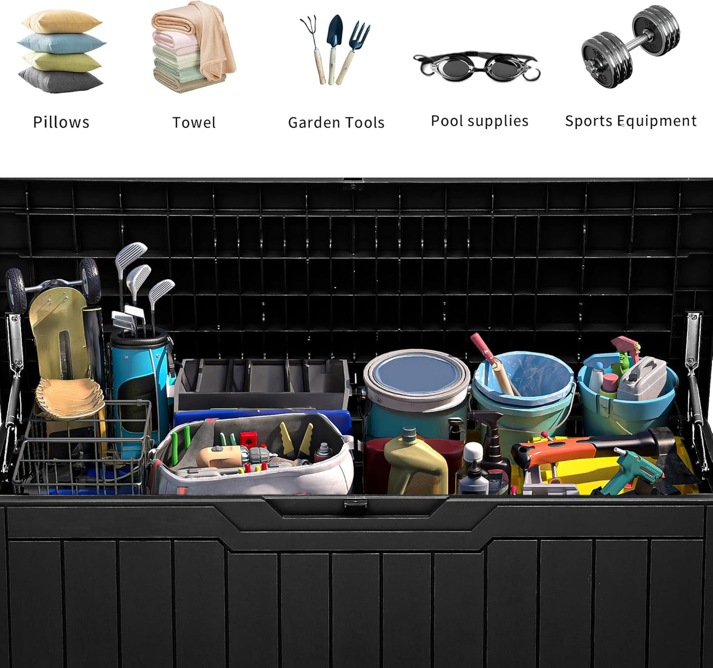 YITAHOME 80 Gallon Outdoor Storage Box, Large Water Resistant Resin Deck Box, Indoor Outdoor Lockable Storage Container for Patio, Garden, Cushions, Tools, Equipment (Black)