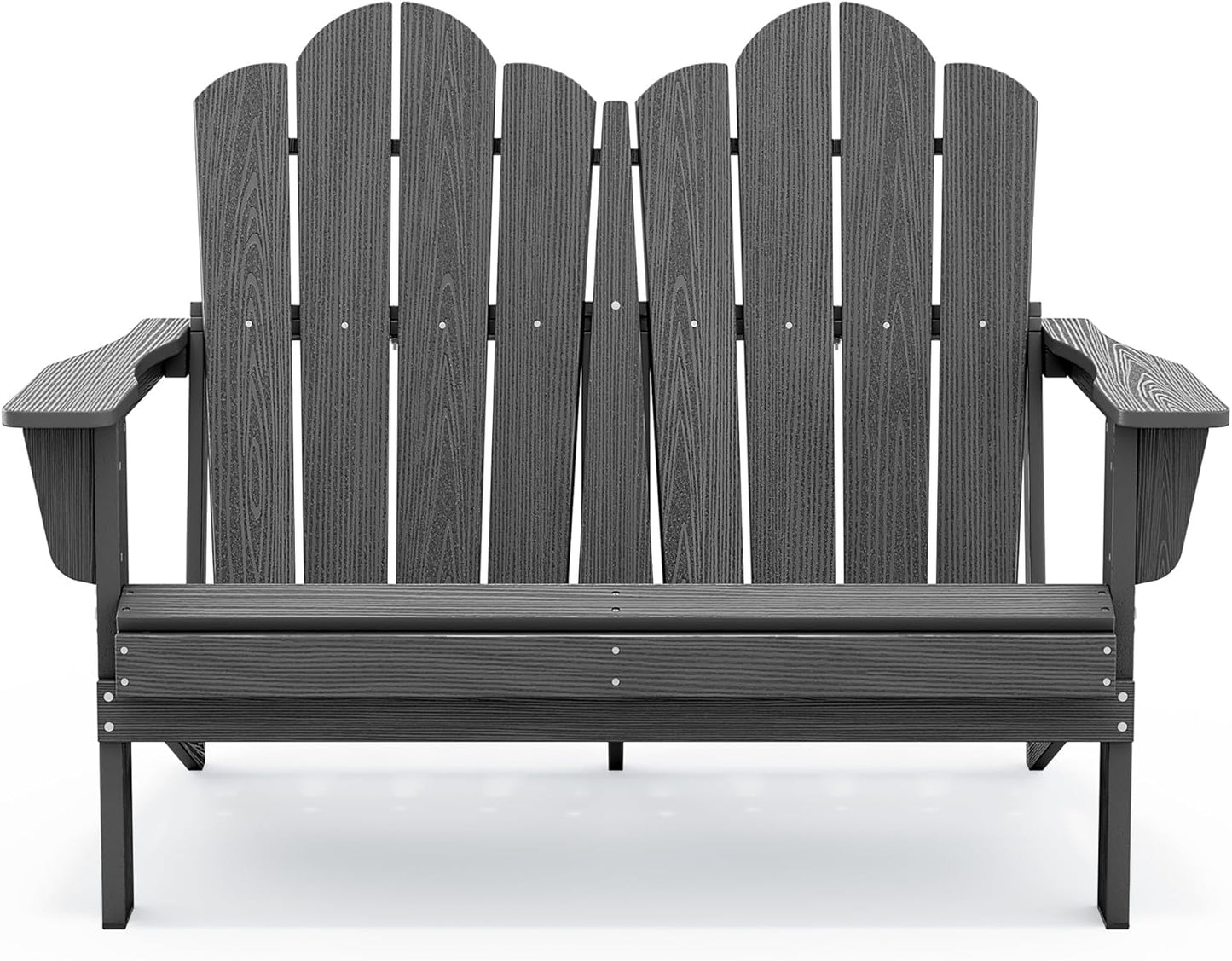 SERWALL Adirondack Bench, HDPE All-Weather Adirondack Loveseat, Outdoor Adirondack Chair for 2, Grey