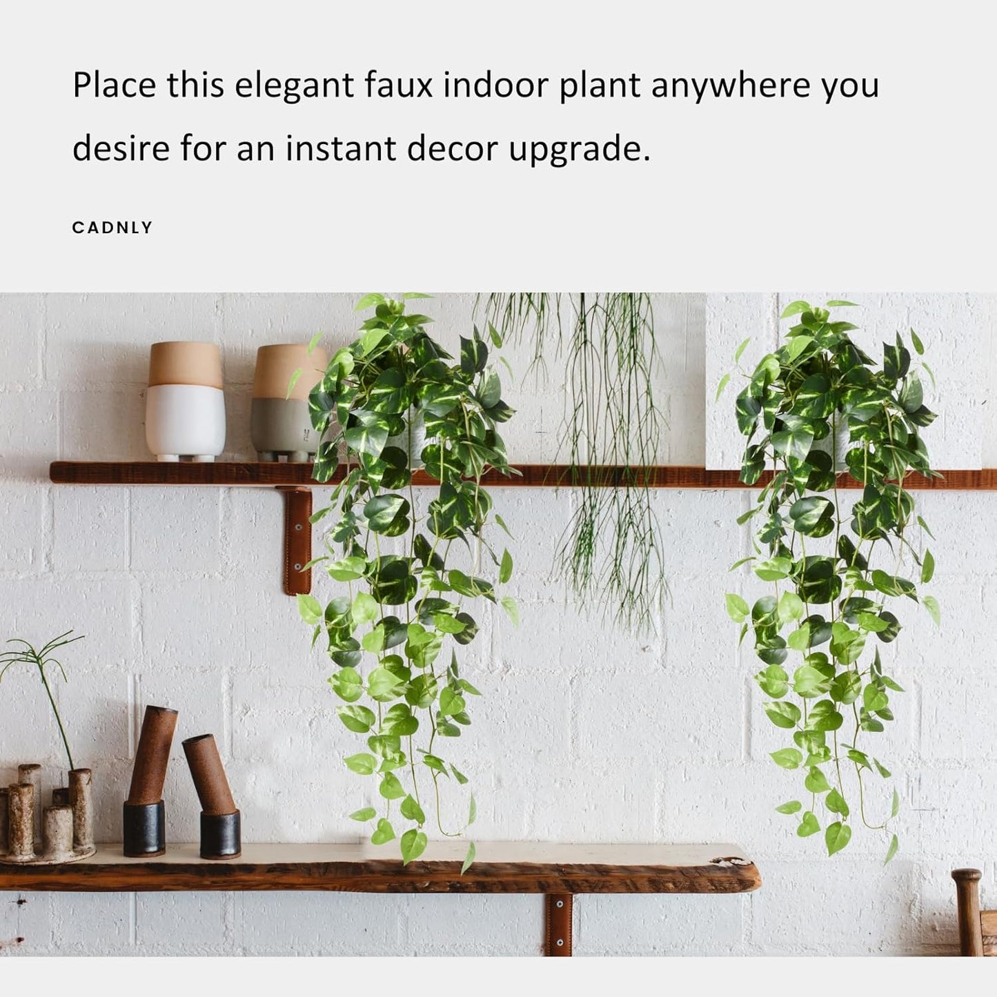 CADNLY Realistic Artificial Plants Indoor in Pot – Green Faux Hanging Plants Artificial Decor Fake Pothos Potted Home Decor Shelves Tabletop Office 1 Pack