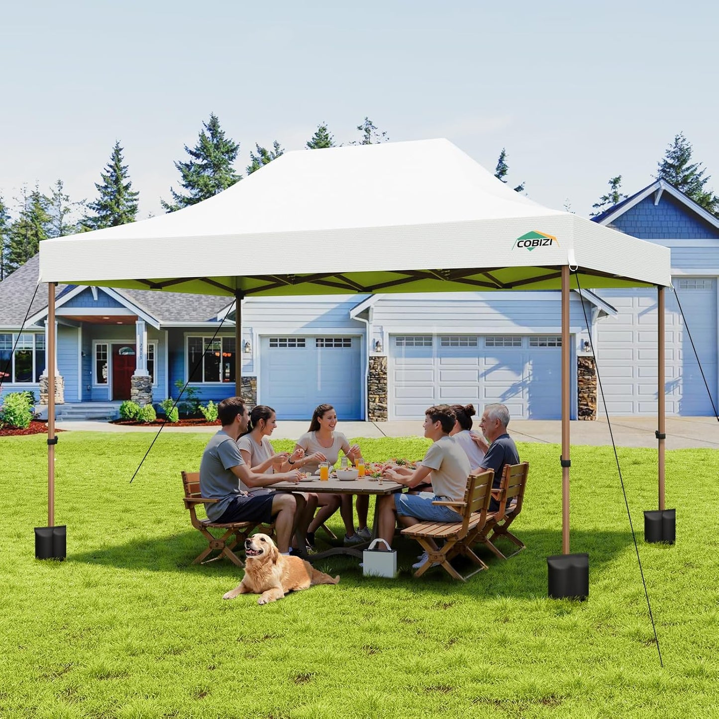 COBIZI 10x15 Pop Up Canopy Tent Heavy Duty Without Sidewall, Commercial Outdoor Easy Pop Up Gazebo for Party Wedding All Weather Waterproof UV 50+ with Roller Bag(Leg Upgraded),White