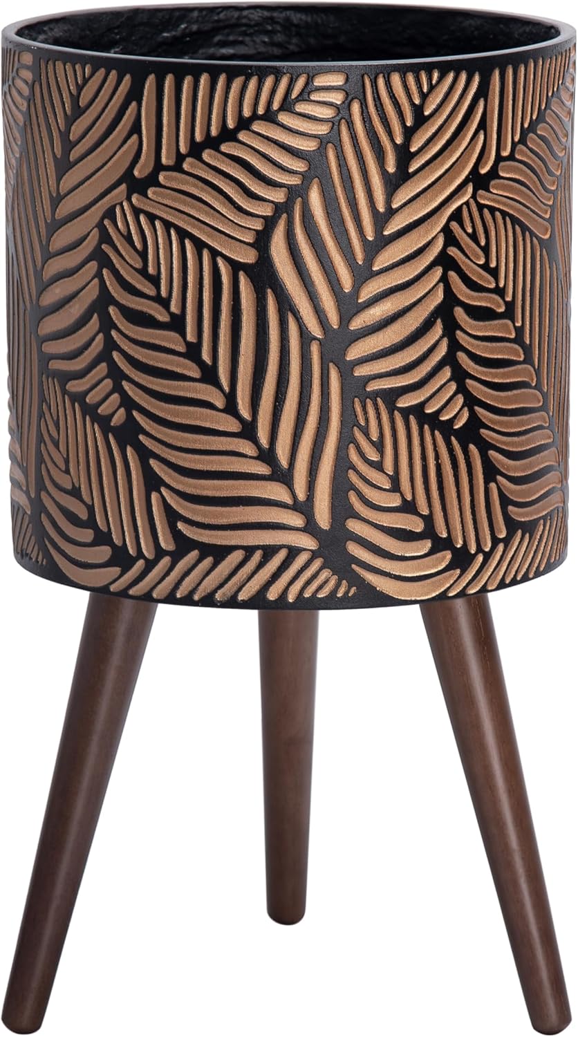 D'vine Dev 12 Inch Planter Pot with Stand, Mid-Century Tall Plant Pot with Legs for Indoor Plants, Large, Bronze/Grey, 88-L-C-6