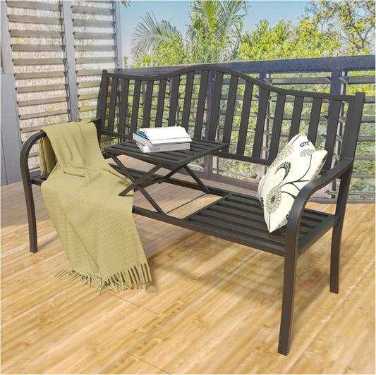 YLGJ&TIDY 50" Outdoor Bench, Metal Garden Bench, Patio Park Bench with Backrest & Armrests, Rust-Resistant, Perfect for Gardens, Parks, Porch, Lawn and Yard (BENCH04)