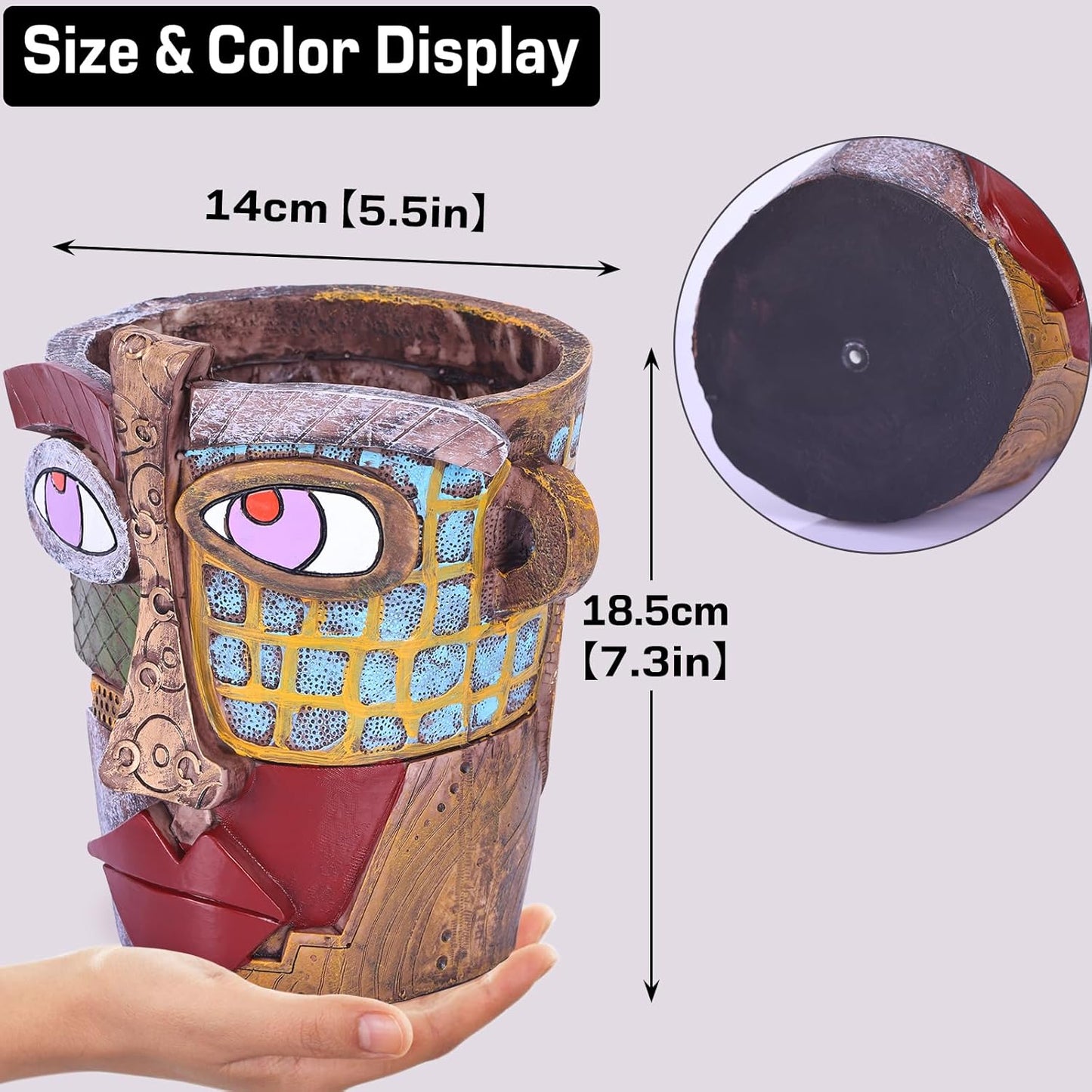 Large Flower Pots Colorful Face Planters Head Planter, Modern Abstract Funky Plant Pots Indoor&outdoor Garden Plant Ornament Show Pieces, Cute Eclectic Flower Planters Pots for Shelf Centerpieces