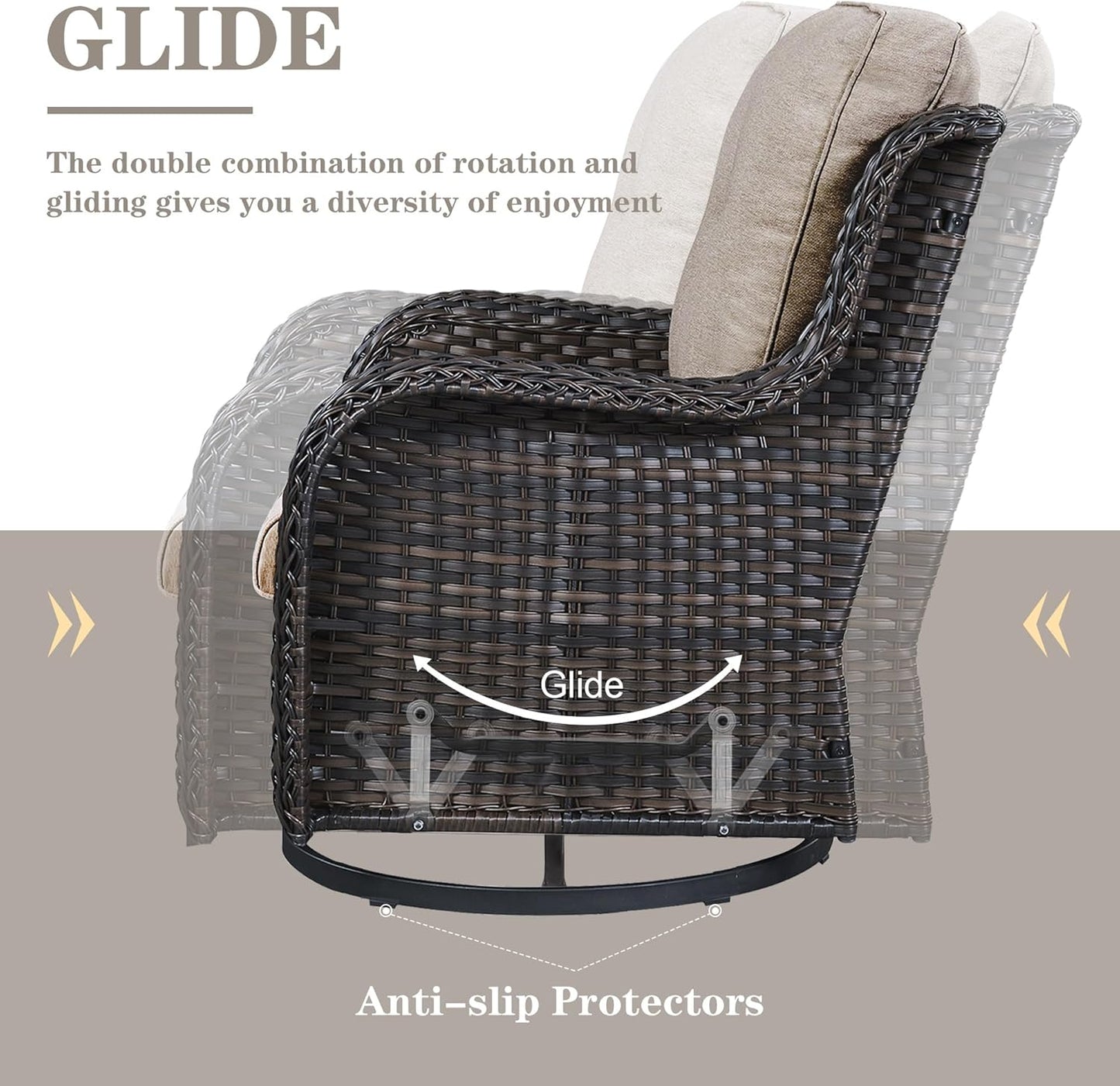 Patio Furniture Set Swivel Rcoker - 3 Pieces Outdoor Glider Rocking Chairs with Small Side Table, Wicker Chair Sets for Porch, Balcony and Garden