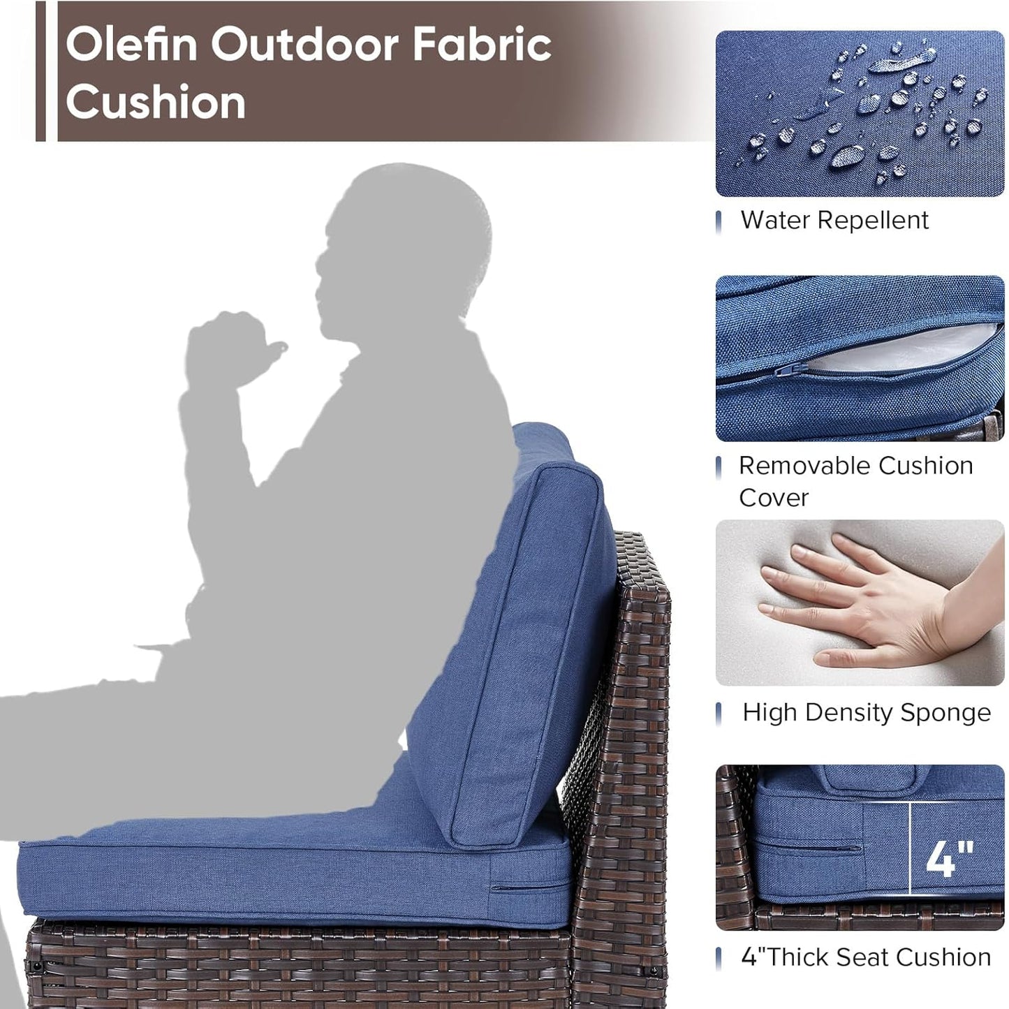 HUMMUH 8 Pieces Patio Furniture Set with Fire Pit,Outdoor Modular Sectional Couch Chairs with Table,All Weather PE Wicker Patio Conversation Sets for Deck Porch Backyard