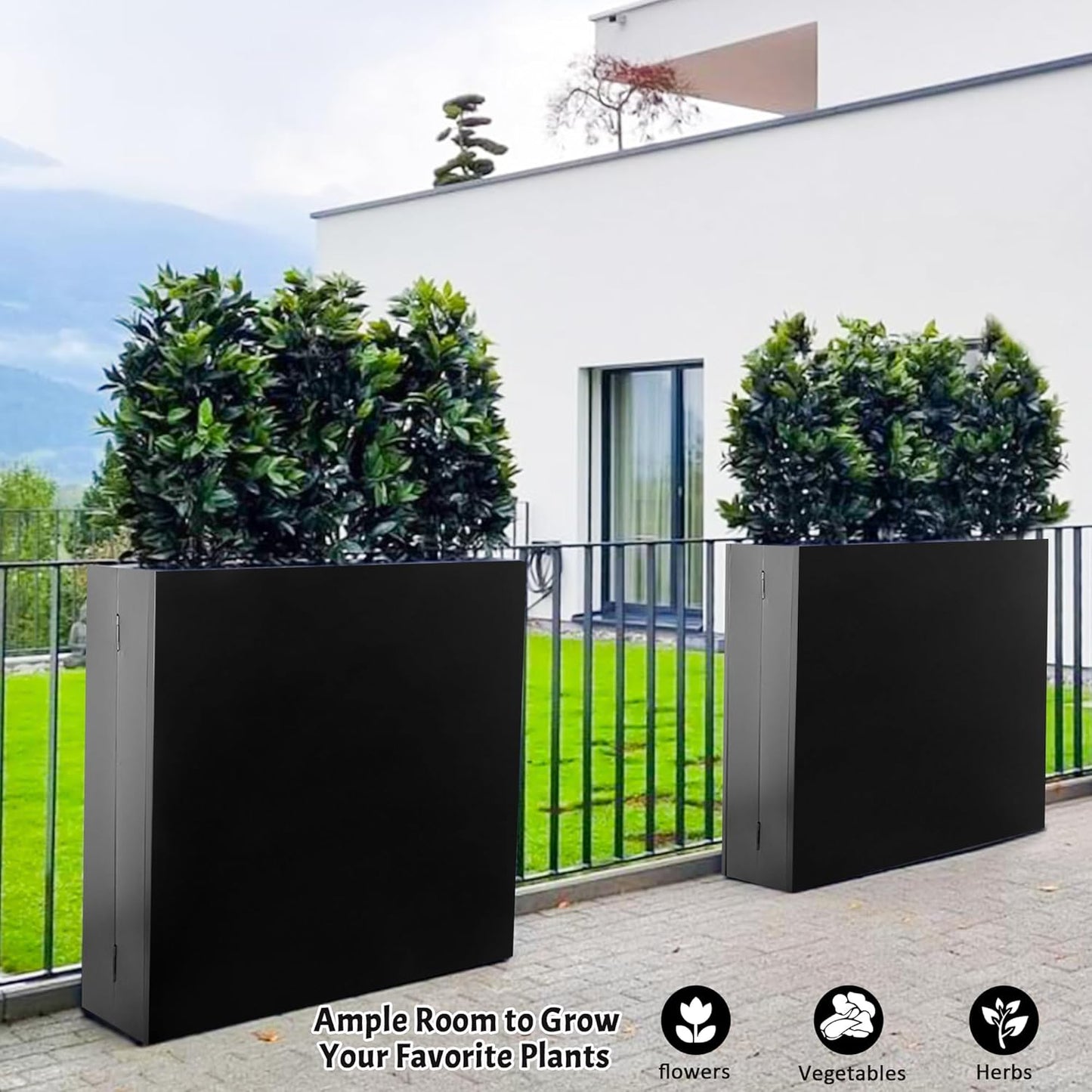 Metal Rectangular Planter, 35.5"x 10"x 28" Black Planter Box for Outdoor, Easy Installation Galvanized Steel Planter with Drainage Holes, Outdoor Planter for Porch/Patio/Garden