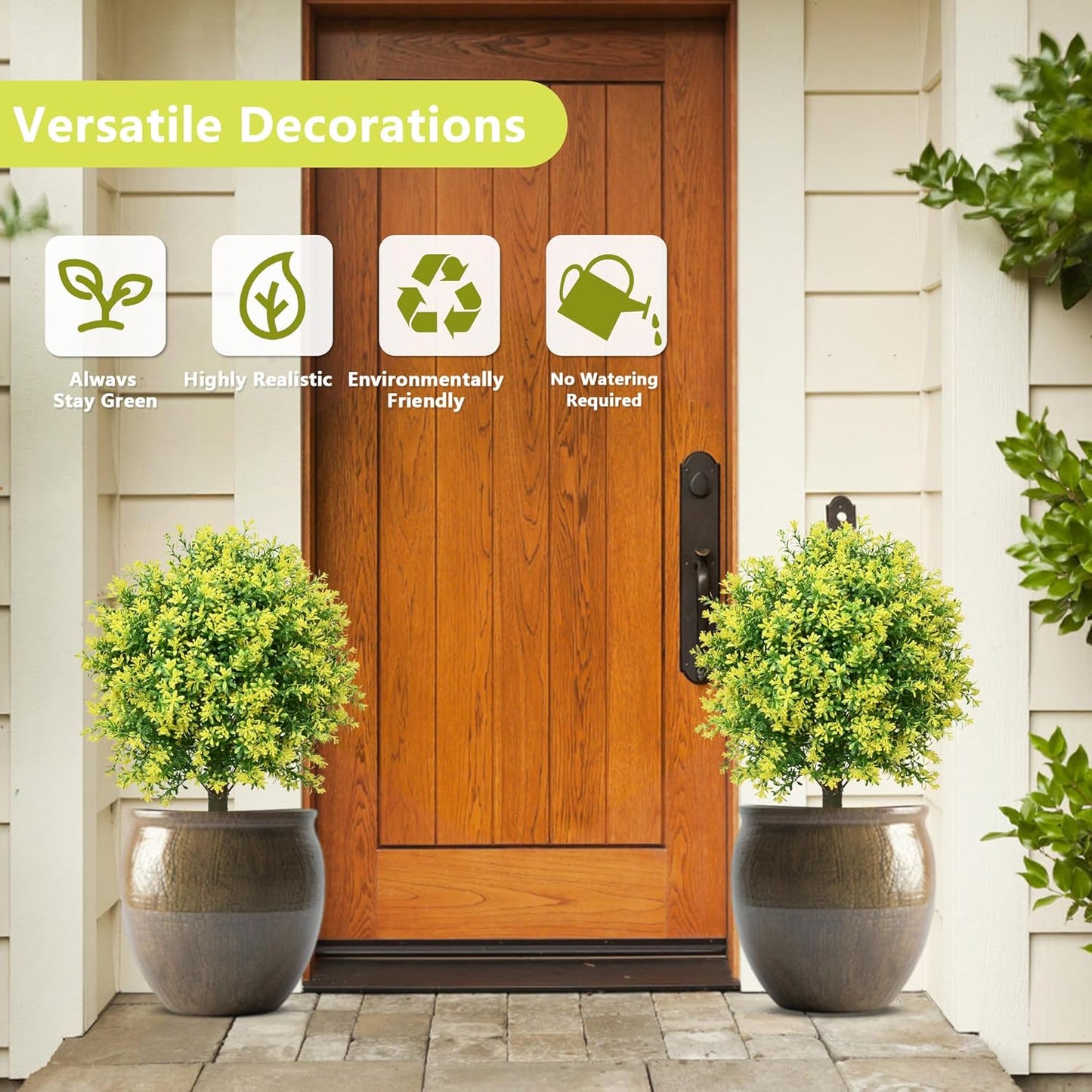 28" Artificial Boxwood Topiary Tree Yellow– UV Resistant Outdoor Faux Topiary Plant, Realistic Fake Topiary Bush for Porch, Patio, Front Door, Fake Evergreen Tree Home Decor