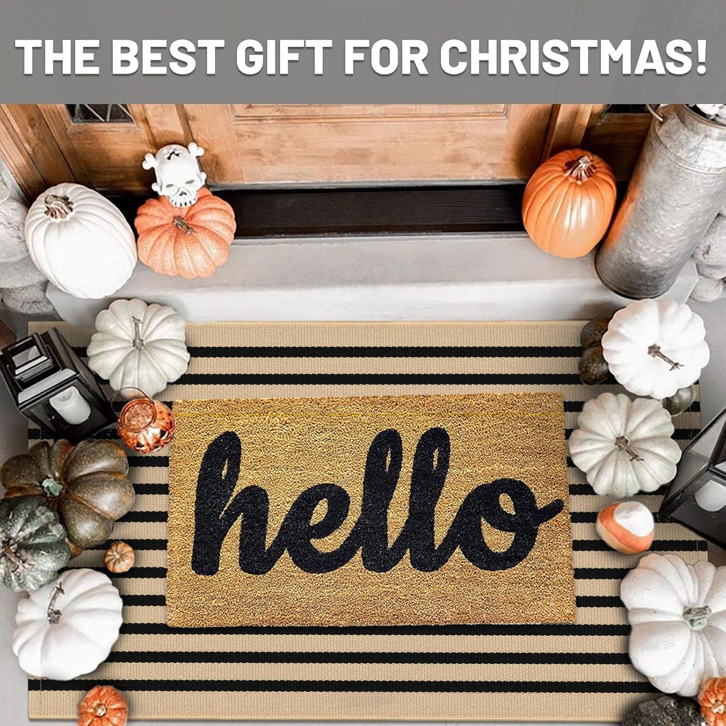 IOHOUZE Striped Area Rug 2.3'x3.6' Front Door Rugs Small Washable Area Rug for Front Porch, Spring Summer Welcome Door Mats Outdoor Indoor, Doormat for Entryway Porch Entrance, Tan/Black