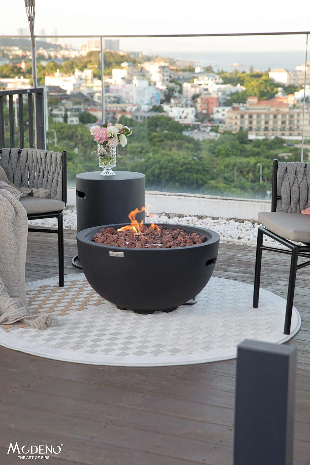 AMS Fireplace | Modeno | Jefferson | Firepit Table | Cover and Lava Rocks Included | (Fuel: Natural Gas - Black)