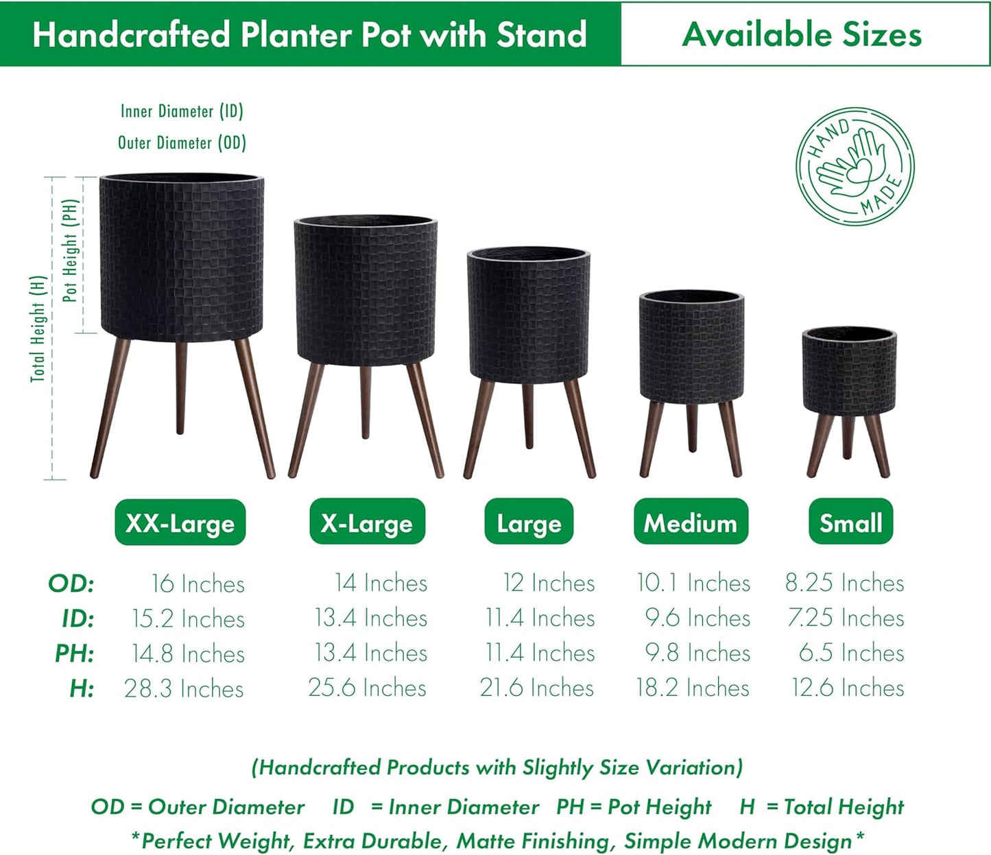 D'vine Dev 14 Inch Modern Geometric Tile Patterned Sleek Planter Pot with Stand, Indoor Outdoor Decorative Plant Holder, Distressed Black, 88-Z-D-5