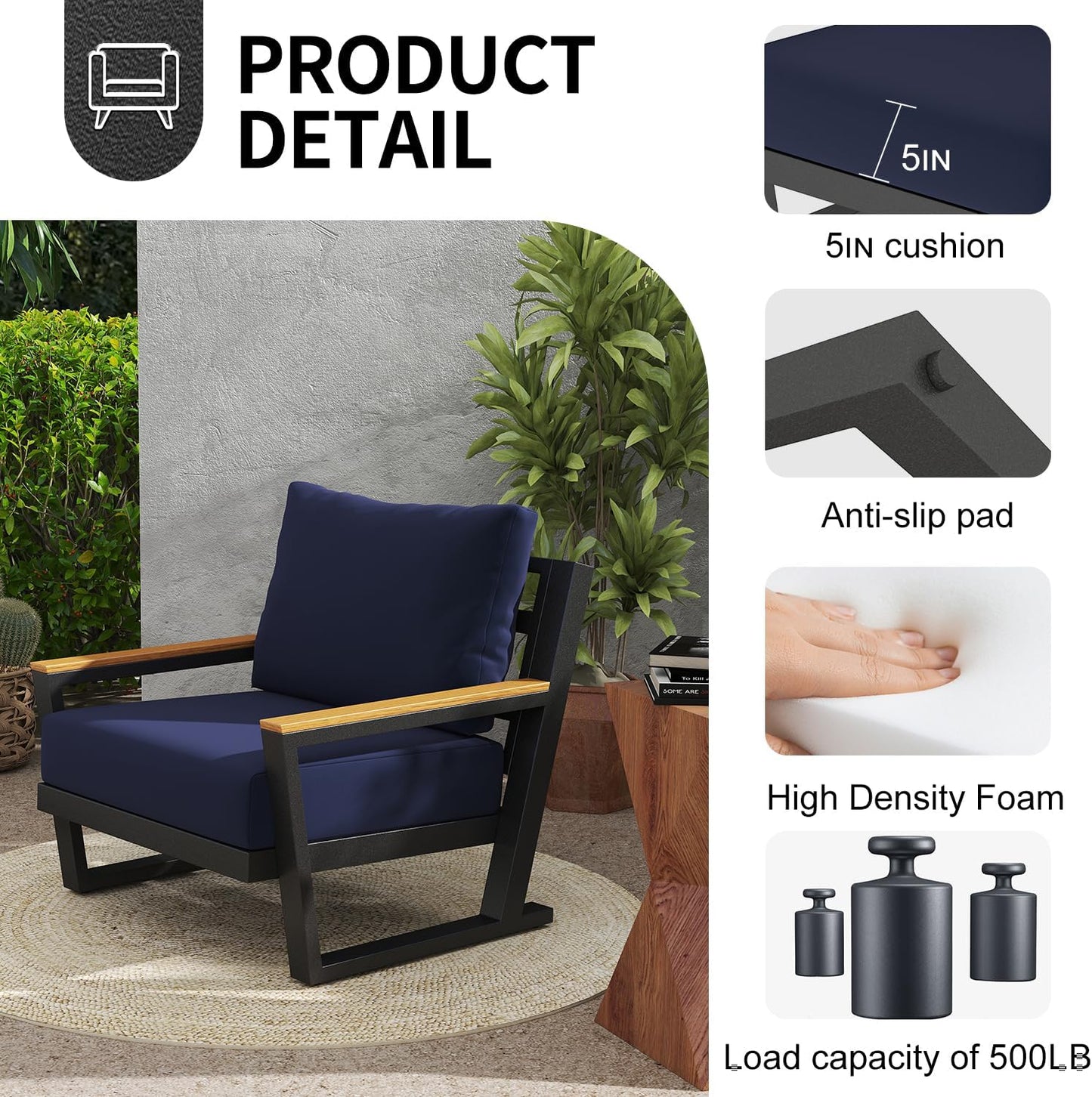 Aluminum Outdoor Sofa,4 Seats Modern Patio Furniture Set,Sectional Sofa Conversation Set with Coffee Table, Upgraded Washable Cushions for Garden Backyard,Blue