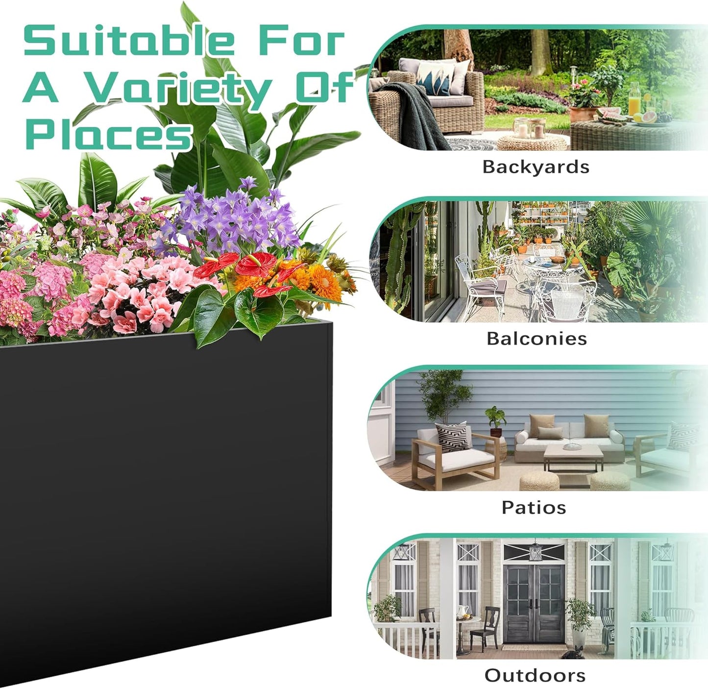 Metal Planter Box, Planter Boxes Outdoor Heavy Duty, Rectangular 3 Tier Adjustable Height Outdoor Planter, Galvanized Steel Plant Box, Garden Planter for Plants and Flowers, 38'' L x 16'' W x 20'' H