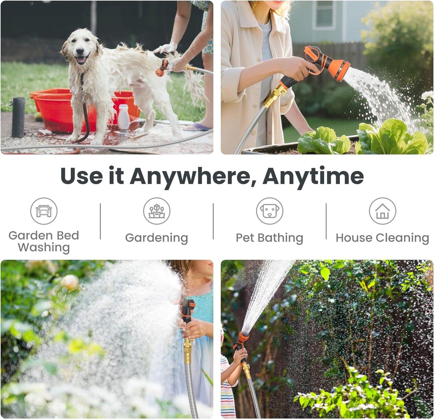 Girafe Tools Garden Hose 25ft x 5/8", 304 Stainless Steel Metal Water Hose, No Kink Garden Water Hose with 9 Pattern Spray Nozzle, Flexible, Lightweight, Kink Free Hose for Yard, Outdoor