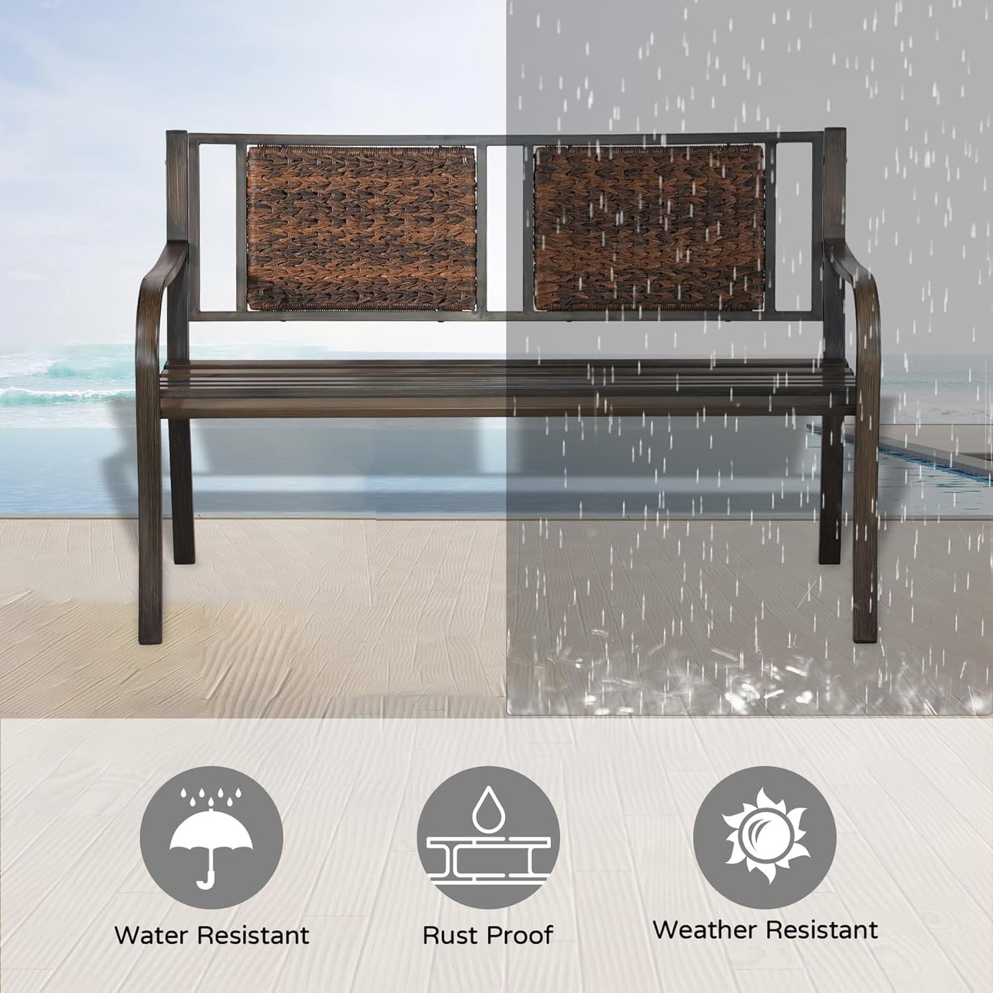 YLGJ&TIDY 50" Outdoor Bench, Metal Garden Bench, Patio Park Bench with Backrest & Armrests, Rust-Resistant, Perfect for Gardens, Parks, Porch, Lawn and Yard (Country Rustic)