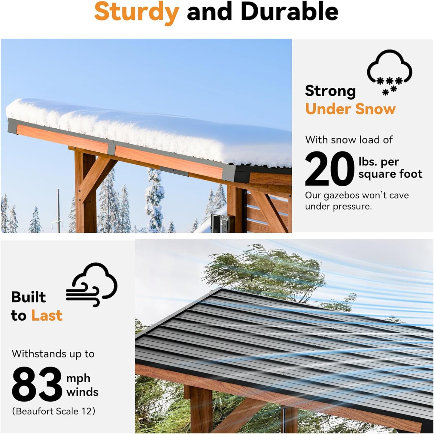 Modern Shade The Aura Cedar Wood Entertainment Bar Center, Wood Gazebo Grill Pavilion with Shelves & Paper Towel Holder, Grill Gazebo with Hardtop Steel Roof,TV Mount, Power Strip for Patio, Garden