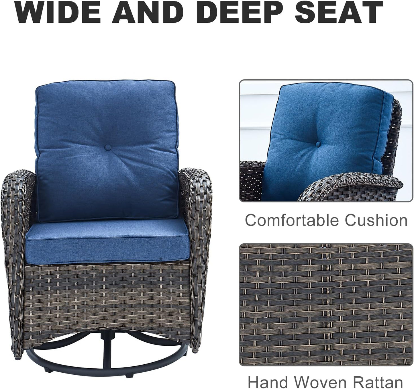 HUMMUH Patio Furniture 7-Piece Outdoor Conversation Set,All-Weather PE Wicker Loveseat Swivel and Rocking Chairs,Tables for Backyard,Poolside,Deck