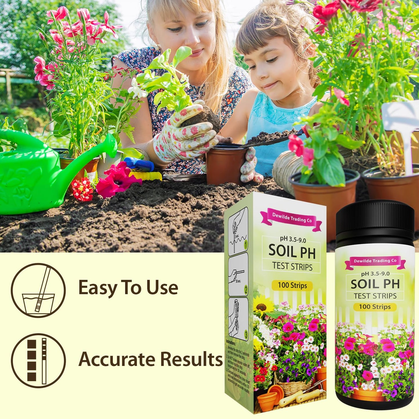 Soil pH Paper Test Kit – 100 Tester Strips (3.5-9 Range) – Use for Testing Garden Home Lawn Grass Vegetable Gardening Dirt Yard Compost Outdoor and Indoor Plants