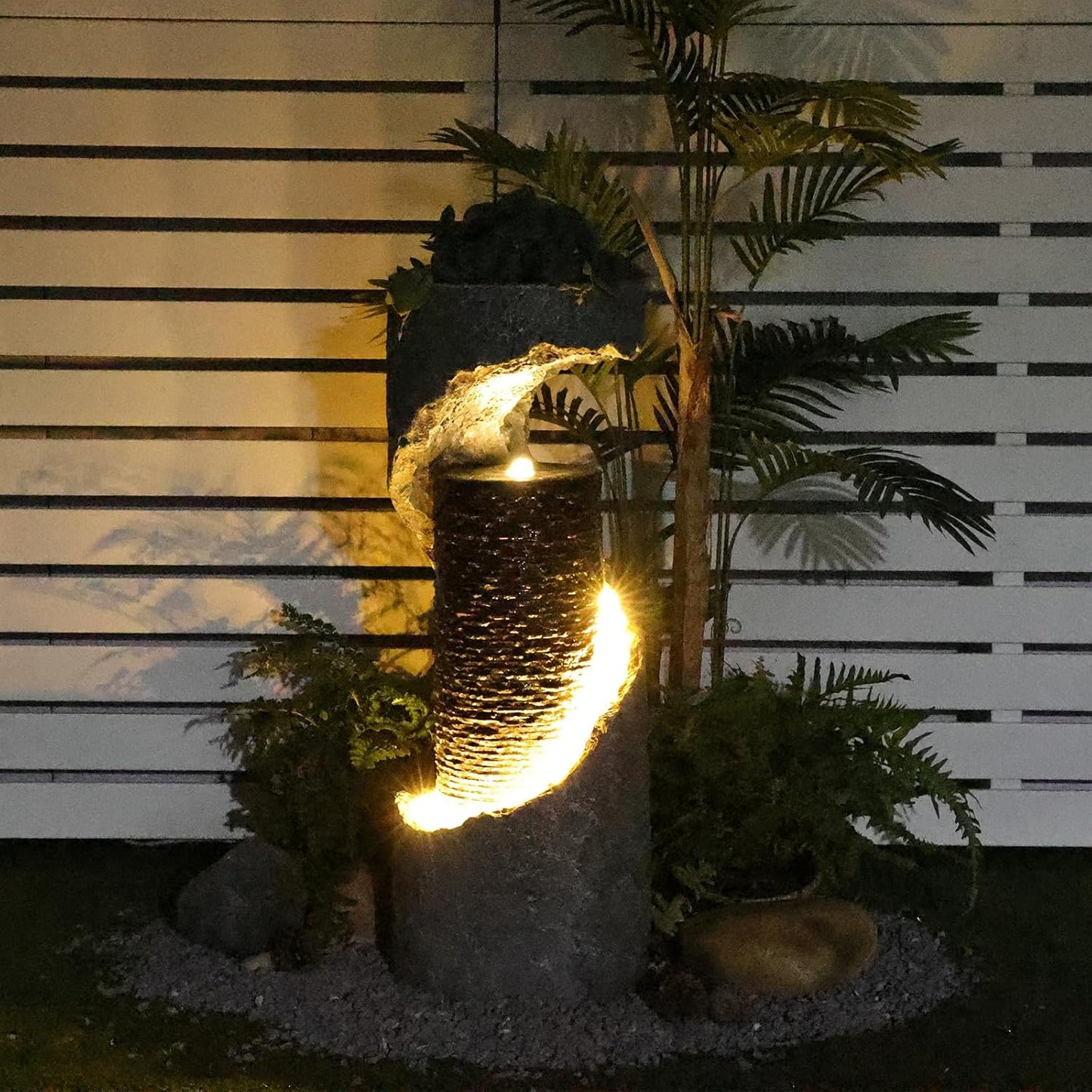 Water Fountain Outdoor 35.4" H Modern Outdoor Fountains and Waterfalls Flooring Standing Indoor Fountain with LED Lights and Pump for Garden, Patio, Deck, Backyard, Porch and Home Art Decor
