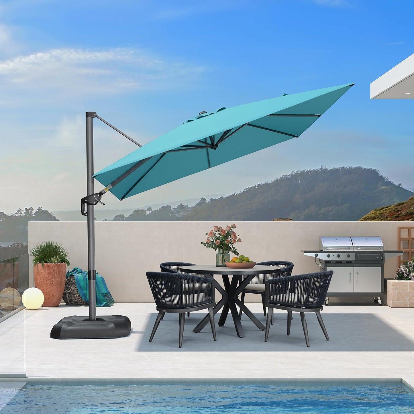 PURPLE LEAF 9 Feet Patio Umbrella Outdoor Cantilever Square Umbrella Aluminum Offset Umbrella with 360-degree Rotation for Garden Deck Pool Patio, Turquoise Blue