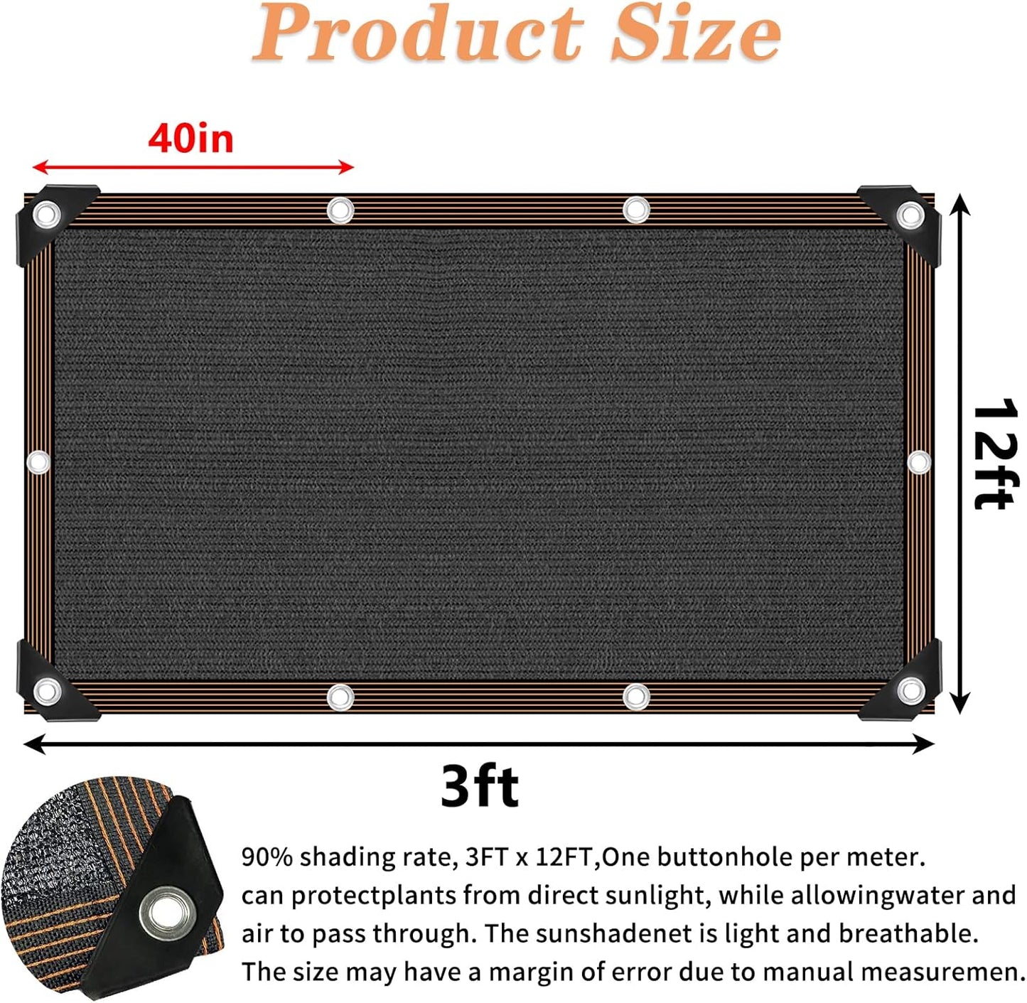 Shade Cloth- 90% Sunblock Net for Garden Patio,Shade Sails -for Plants Outdoor Pergola Lawn Sun Protection Covers for Chicken Coop, 3x12 FT