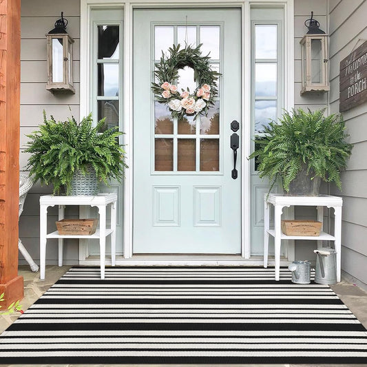 IOHOUZE Black and White Striped Rug 4'x6' Outdoor Rugs, Washable Area Rug for Double Front Door, Large Patio Rug Outdoor Indoor, Doormat for Entryway Porch Entrance