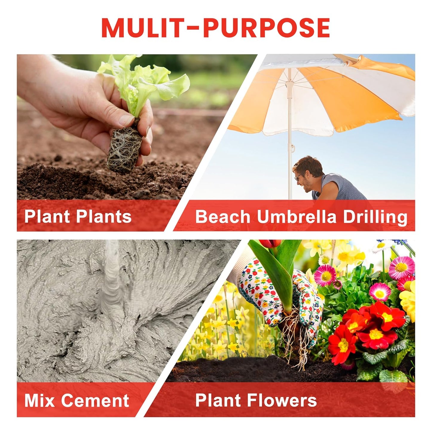 TCBWFY 4"x12" Auger Drill Bit for Planting Digging Holes,Garden Plant Flower Bulb Auger Spiral Drill Rapid Bulb Planter Earth Auger Bit Post or Umbrella Hole Digger for 3/8" Hex Drive