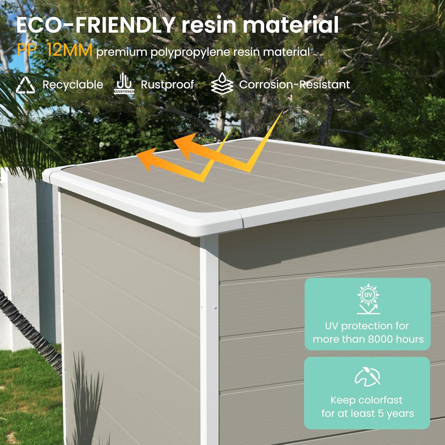 UDPATIO Outdoor Storage Shed 5x3 FT, Garden Plastic Sheds & Outdoor Resin Shed with Lockable Door for Backyard, Patio, Lawn, Light Grey