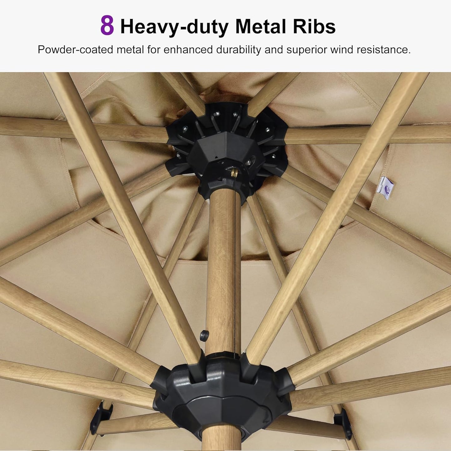 PURPLE LEAF 10' x 10' Square Patio Umbrella Outdoor Table Umbrella Aluminum Market Umbrella with 8 Sturdy Ribs & Crank Outdoor Umbrellas for Garden Deck Patio, Beige