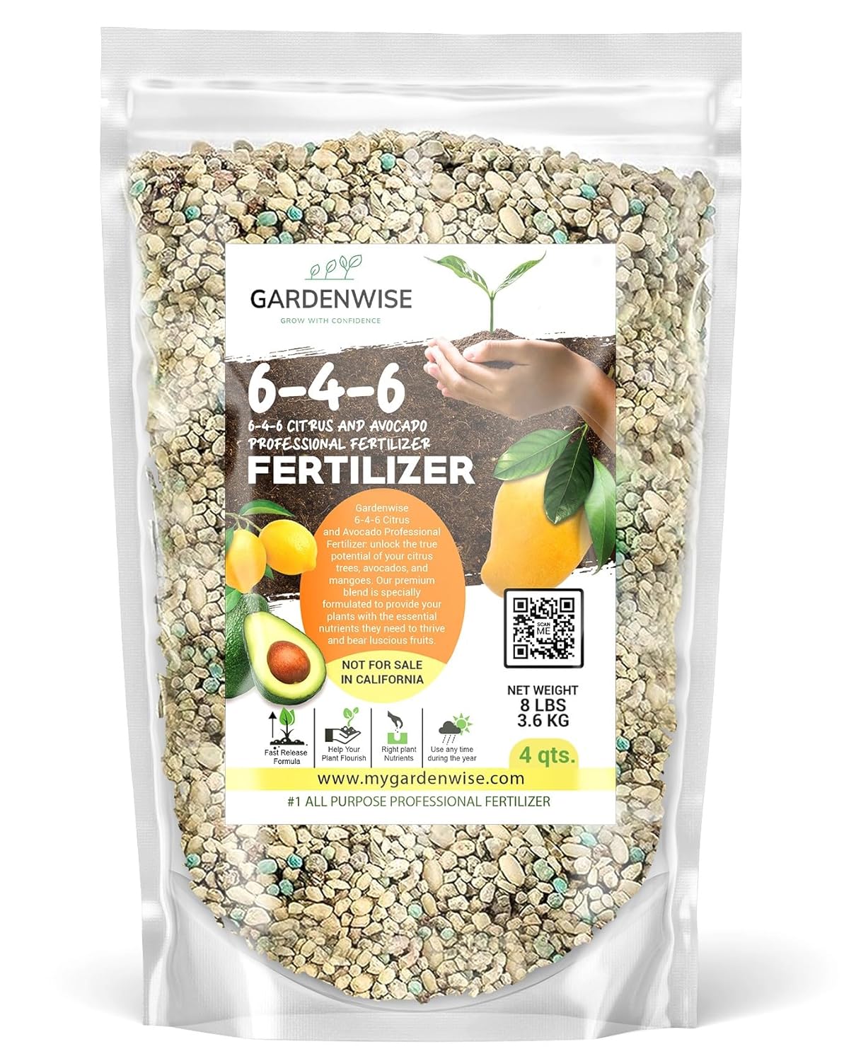 6-4-6 Avocado and Citrus Tree Professional Fertilizer Plant Food for Outdoor/Indoor Gardening; Quick-Release Nitrogen Fertilizer; Orange, Lime, Avocado and Lemon Tree Fertilizer (4 QUARTS)