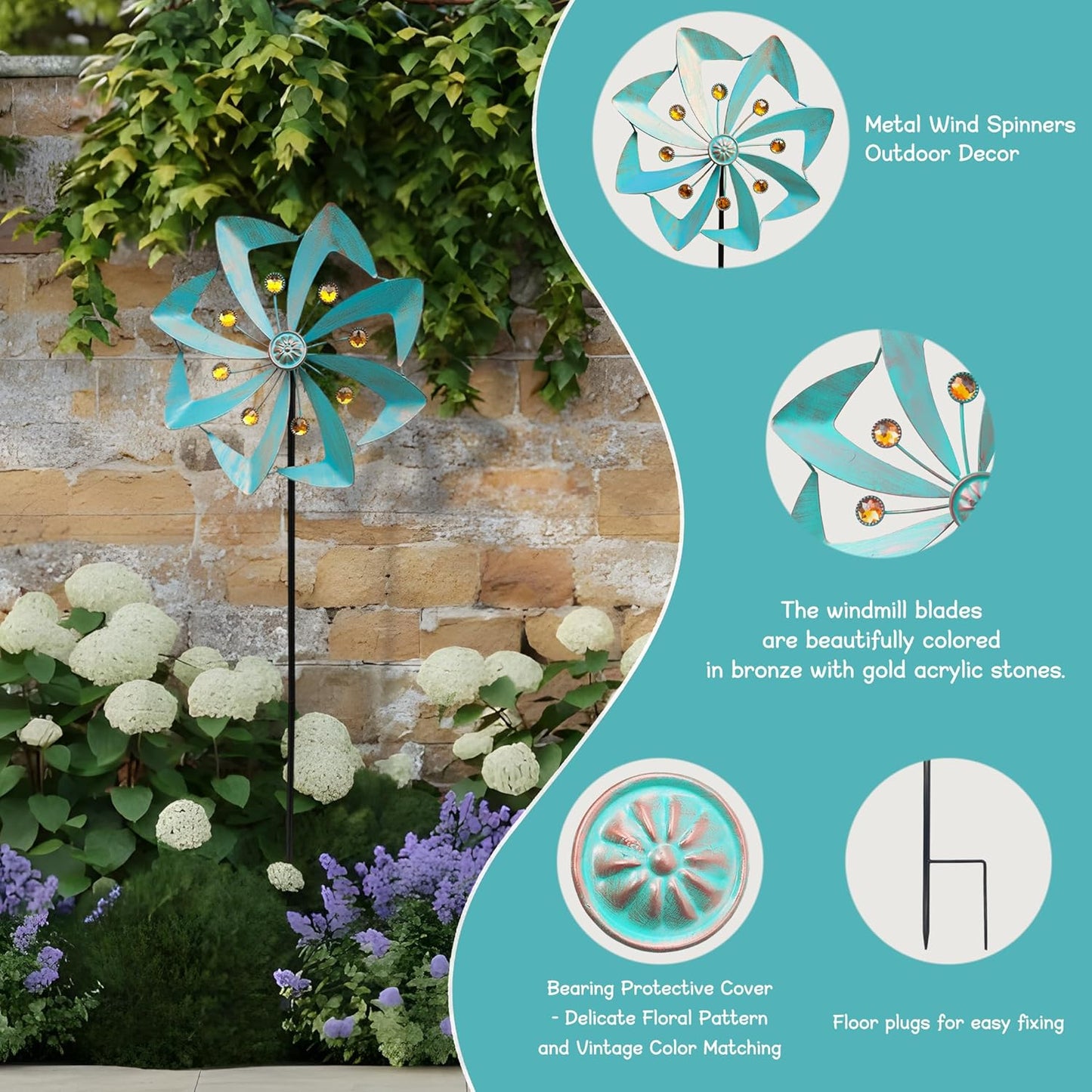 Wind Spinners Outdoor, 10 inch Wind Sculptures & Spinners, Metal Kinetic Wind Spinner, Decorative Pinwheels Large Wind Spinners for Yard and Garden Decor,Green