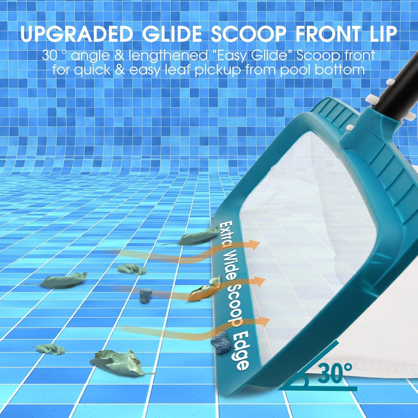 POOLWHALE Professional Pool Skimmer Net, Upgraded Extra Wide Scoop Edge, Swimming Leaf Rake with Ultra Fine Mesh Deep Nylon Net Bag - Pool Nets for Cleaning Leaves, Debris (Not Pole)