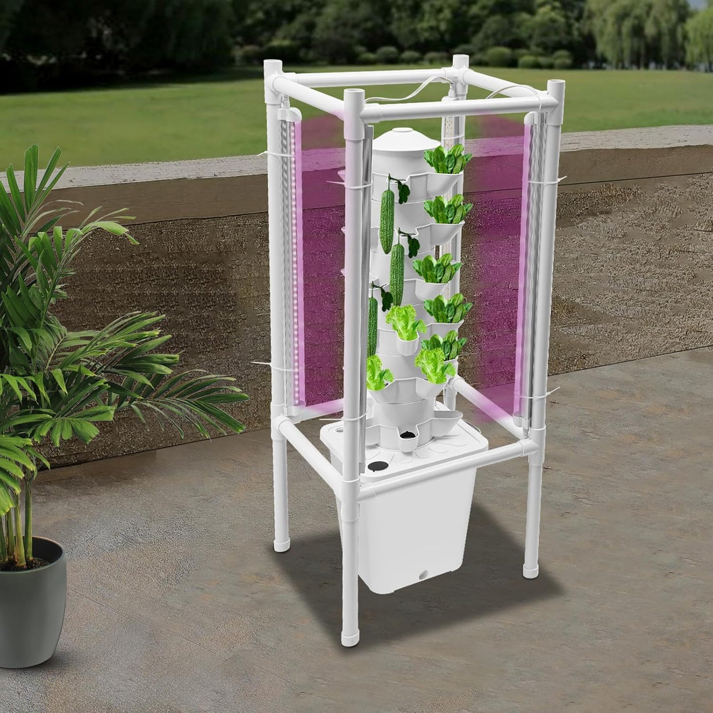 Hydroponics Vertical Growing Kit with Grow Lights 30 Plant Garden Hydroponic Growing System Outdoor Outdoor Indoor Vertical Garden Planter Tower with Automatic Watering for Herbs Fruits Vegetables