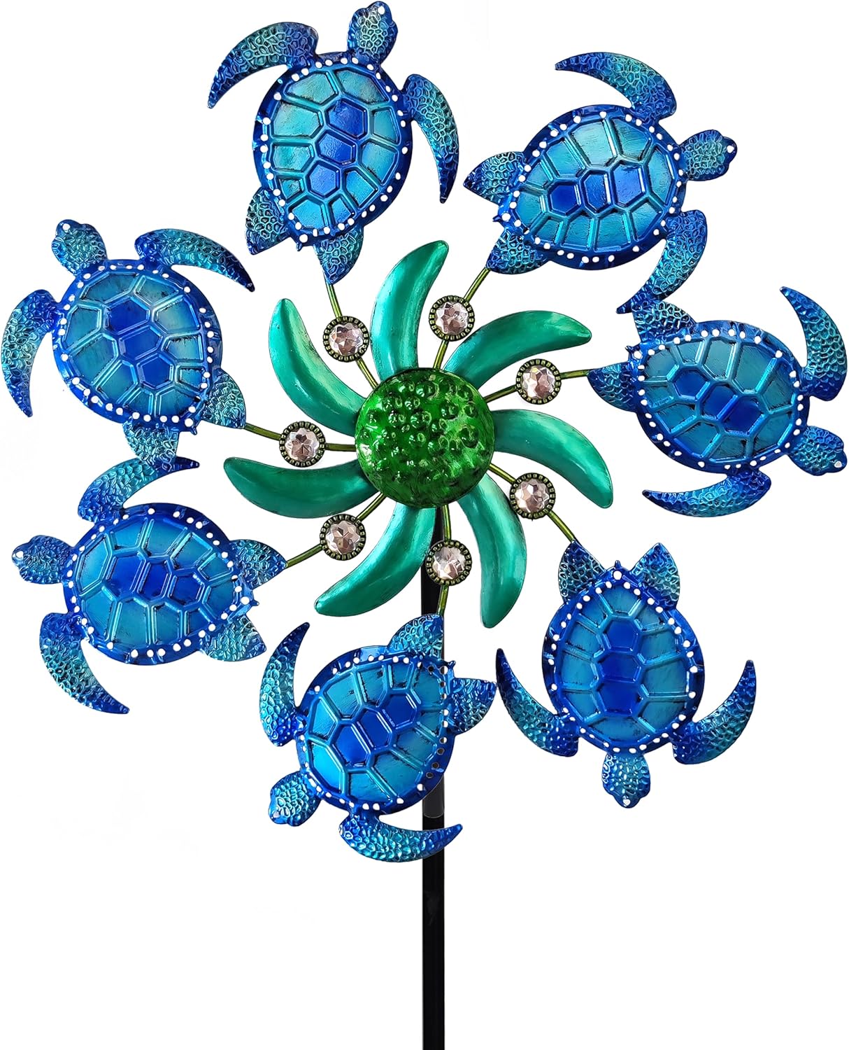 39" Sea Turtle Wind Spinners Metal Garden Stake-Outdoor Ocean Theme Wind Spinners - Metal Stake Yard Spinners-Wind Sculpture Yard Art Decorations for Patio,Lawn & Garden Decor-Blue
