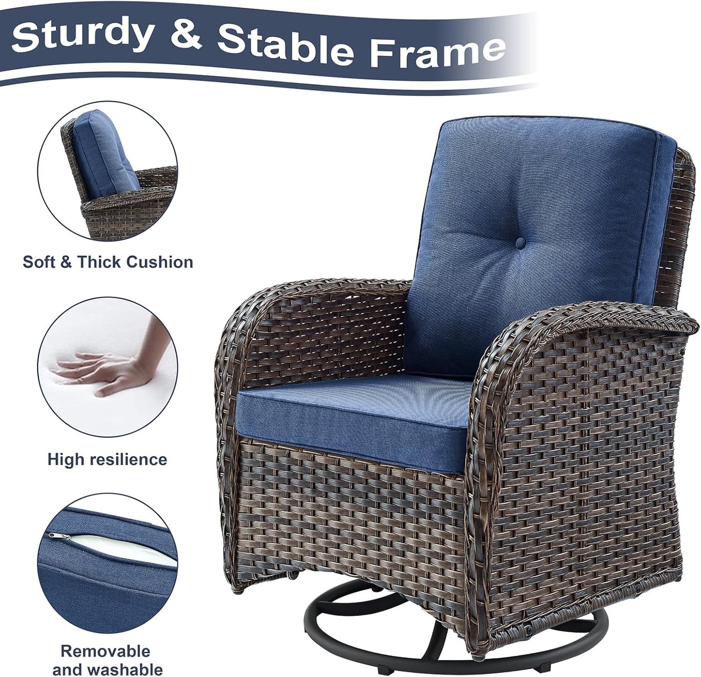 HUMMUH 7-Piece Patio Furniture Set with Fire Pit,Wicker Patio Sofa Set Outdoor Swivel Rocking Chairs with Ottomans for Backyard,Poolside,Deck